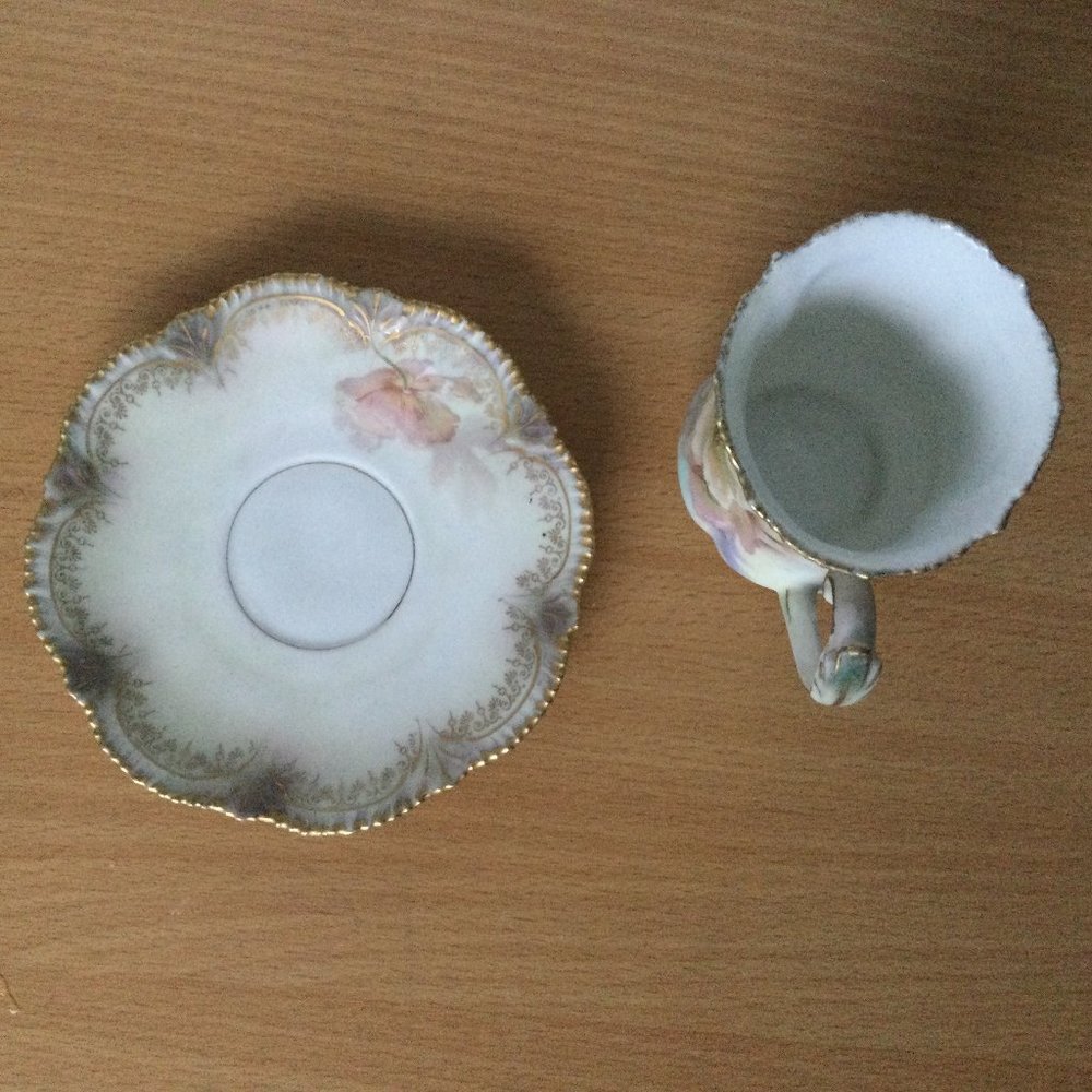 vintage antique tea cup and saucer paper thin porcelain eggshell floral